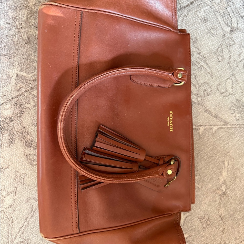 Coach Tan Leather Tote with Tassel